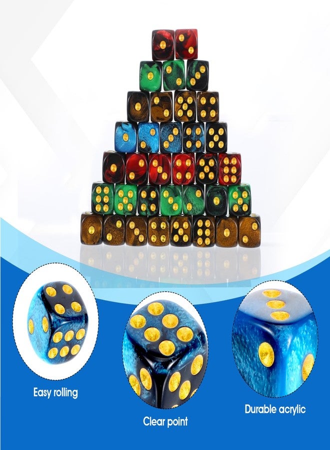 Kifmurase 144 Pcs 12MM 6 Sided Mini Dice Set, Pearl Pattern Game Tiny Dices Mable Two Colors D6 Game Standard Dices with Portable Plastic Box for Yahtzee and Teaching Math Learning (4 Color) - Image 3